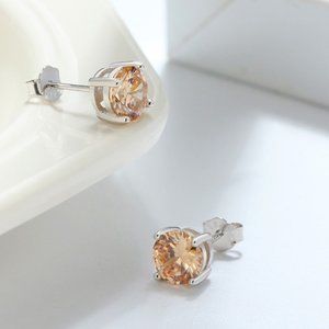 New!! 925 Sterling Silver Lucky Birthstone - Zirconia stud Earrings - November